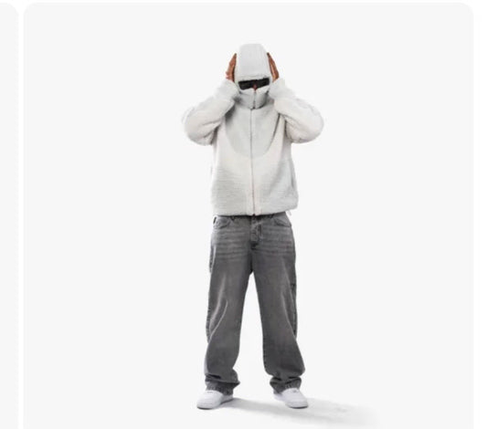 White Patch Soft Hooded Zipper